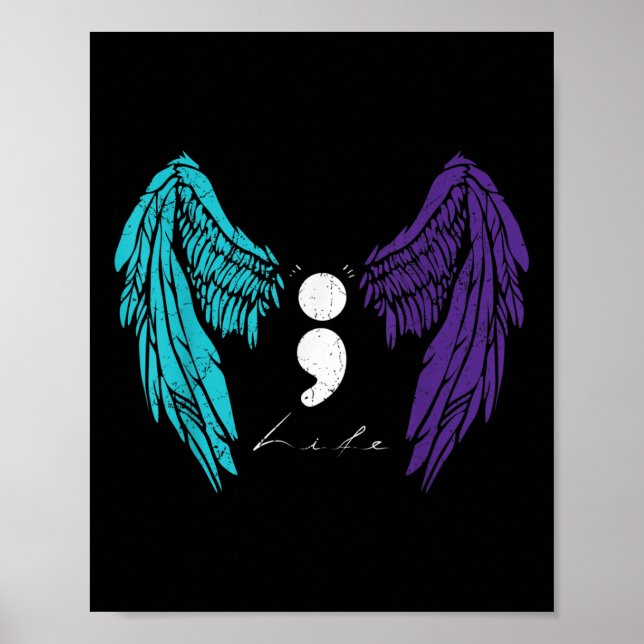 Life Semicolon & Angel Wing förebyggande av självm Poster (Framsidan)