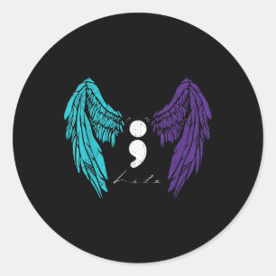 Life Semicolon & Angel Wing förebyggande av självm Runt Klistermärke