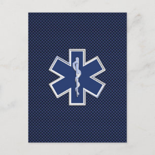 Life Sjukvårdare EMS-stjärna på Blue Carbon Fiber Vykort