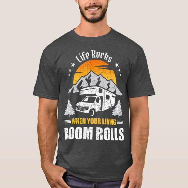 Life Sten när du bor i rumsrum Camp Camping T Shirt (Framsida)