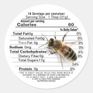 Life Storlek Bee Honung Nutrition Facts etikett Wh