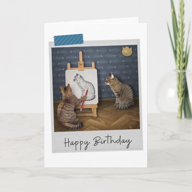 Life Teckning Cats Funny Birthday Card Kort (Framsida)