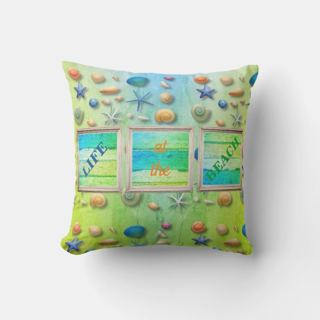 Life vid Beach Sea Sand Seashells Rustic Ram Kudde (Framsida)