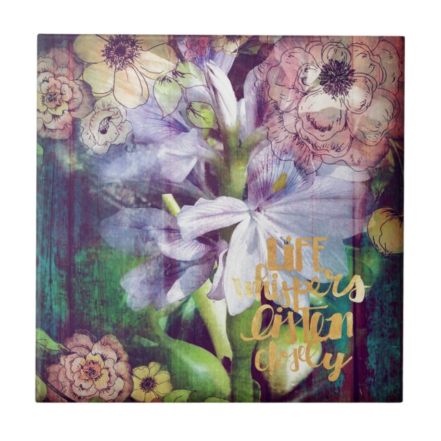 Life Whispers Lyssna Digital aRt Collage Kakelplatta (Framsidan)