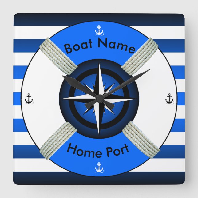 Lifebuoy ~Life-Ring ~Livesaver~Ocean blått & Fyrkantig Klocka (Framsida)