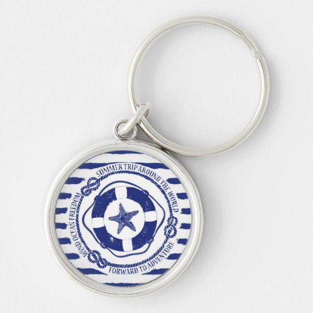 Lifebuoy och sjöstjärna rund silverfärgad nyckelring (Framsidan)