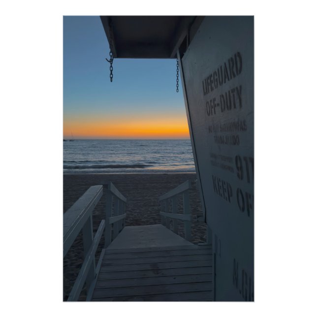 Lifeguard Torn vid Sunset - Venedig Beach, CA Fototryck (Framsidan)