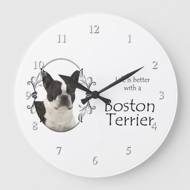 Life's Better Boston Terrier Clock Stor Klocka (Framsida)