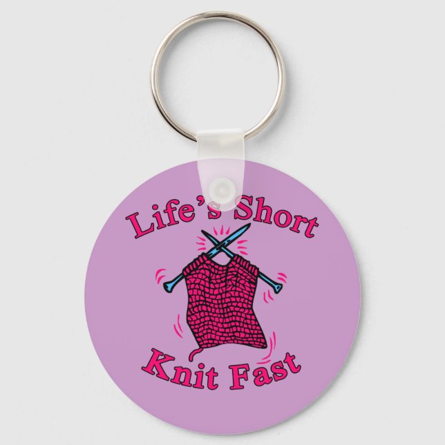 Life's Kort, Sticka Fast Roligt Knitting Design Nyckelring (Framsida)