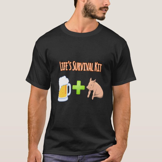 Life's Survival Kit Beer Plus Grisar Design T Shirt (Framsida)