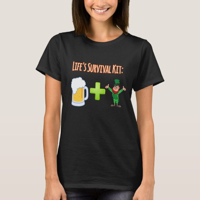 Life's Survival Kit Beer Plus Leprechaunss Design T Shirt (Framsida)