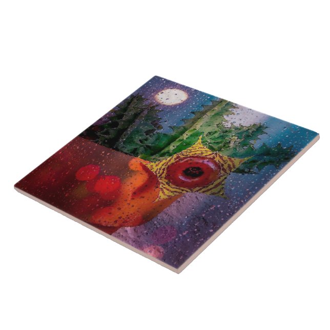 Lifesaver Cactus through a Rainy Window Kakelplatta (Sidan)