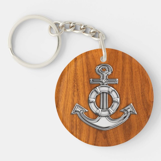 Lifesaver Chrome Anchor på Teak Veneer Stilar (Framsidan)