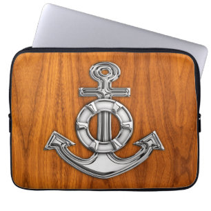 Lifesaver Chrome Anchor på Teak Veneer Stilar Laptop Fodral