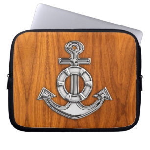 Lifesaver Chrome Anchor på Teak Veneer Stilar Laptop Sleeve