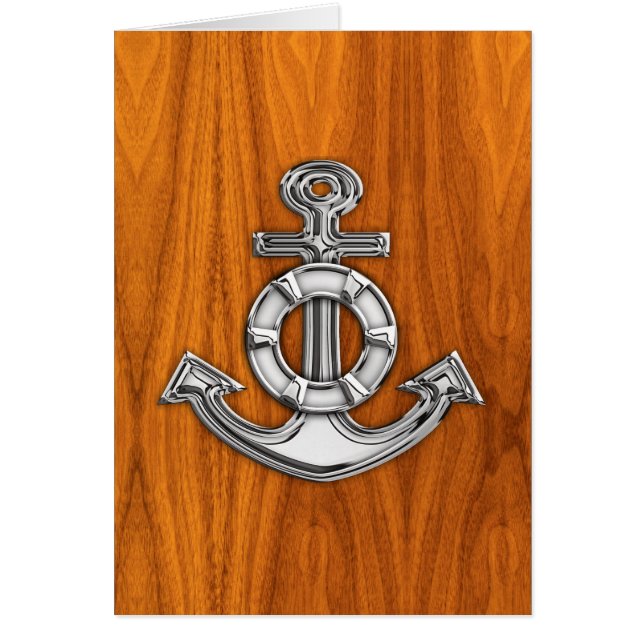 Lifesaver Chrome like Anchor på Teak Veneer Hälsningskort (Framsidan)