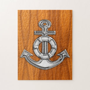 Lifesaver Chrome like Anchor på Teak Veneer Pussel