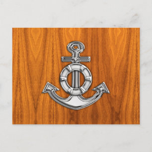 Lifesaver Chrome like Anchor på Teak Veneer Vykort