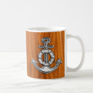 Lifesaver Chrome Stil Anchor på Teak Veneer Kaffemugg