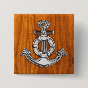 Lifesaver Chrome Stil Anchor på Teak Veneer Knapp