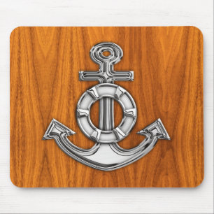 Lifesaver Chrome Stil Anchor på Teak Veneer Musmatta