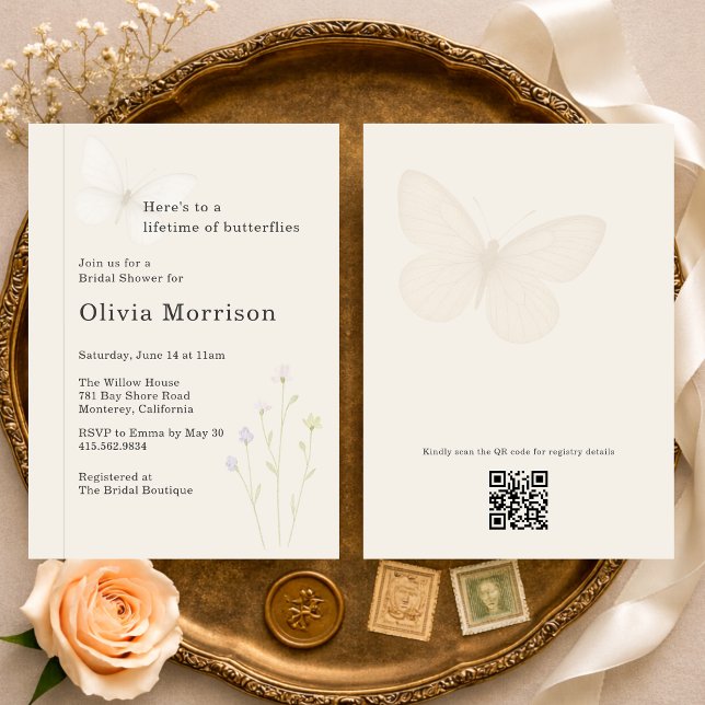 Lifetime of Butterflies QR Code Bridal Shower Inbjudningar (Skapare uppladdad)