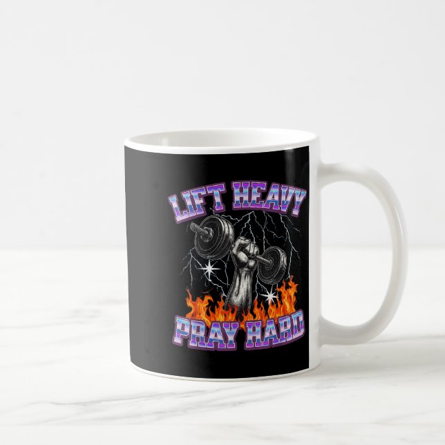 Lift Heavy Pray Hard Gym Christian Workout Men Wom Kaffemugg (Höger)