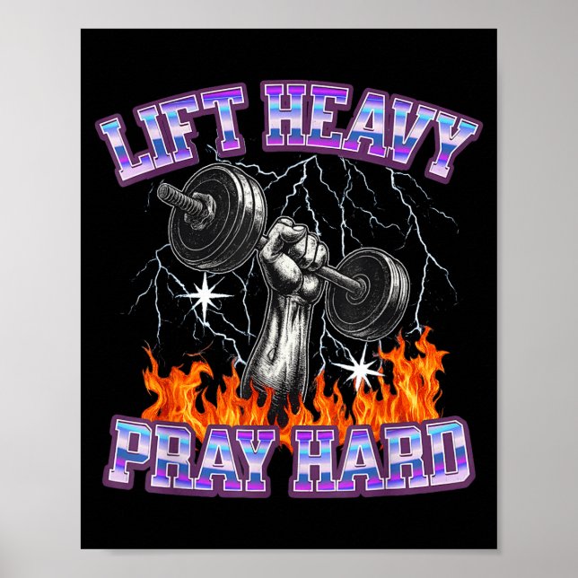 Lift Heavy Pray Hard Gym Christian Workout Men Wom Poster (Framsidan)