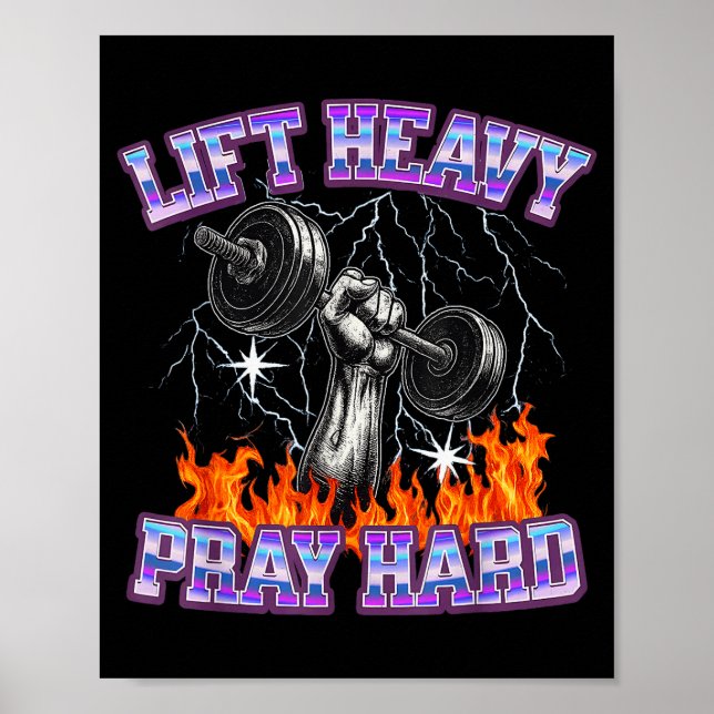 Lift Heavy Pray Hard Gym Christian Workout Men Wom Poster (Framsidan)