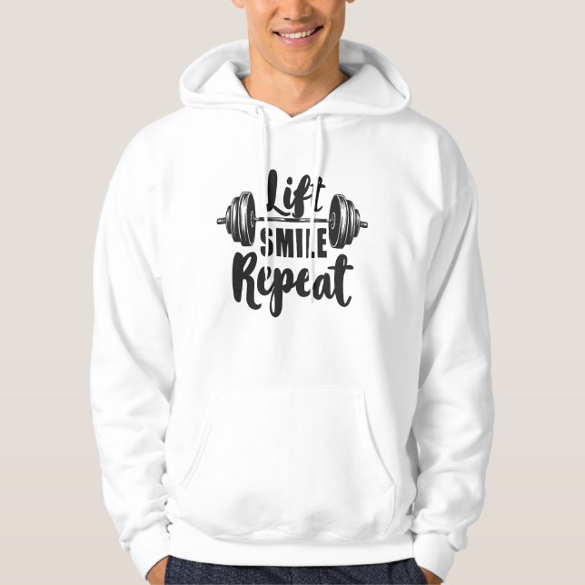 Lift Smile Repeat Gym Motivation Weightlifting Str Hoodie (Framsida)