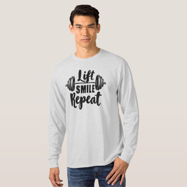Lift Smile Repeat Gym Motivation Weightlifting Str T Shirt (Hel framsida)