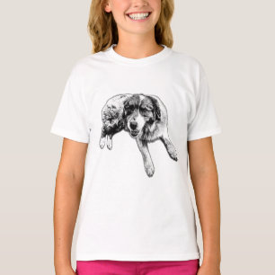 Liggande Aussie-valp bläcklinje T Shirt