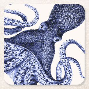 Liggande blå Octopus Underlägg Papper Kvadrat