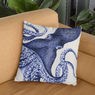 Liggande blå oktopus kudde