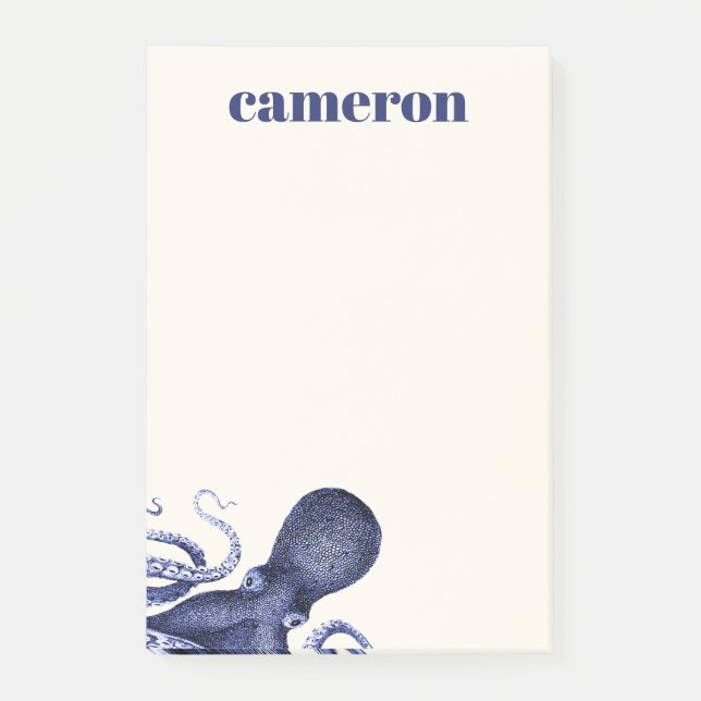 Liggande blå oktopus post-it block (Framsida)