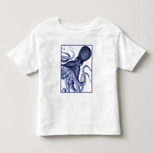 Liggande blå oktopus t shirt