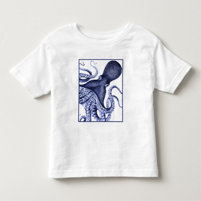 Liggande blå oktopus t shirt (Framsida)