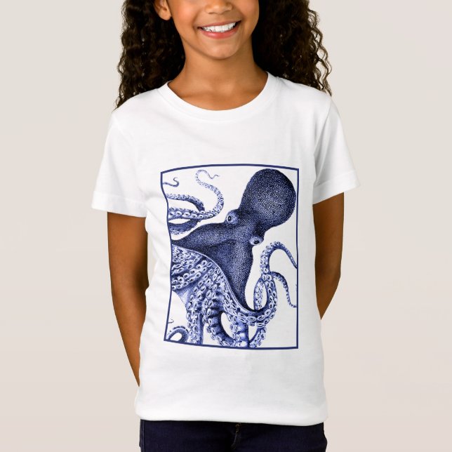 Liggande blå oktopus t shirt (Framsida)