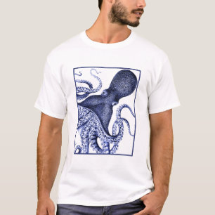 Liggande blå oktopus t shirt
