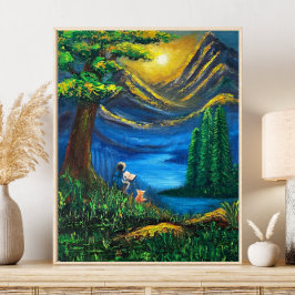 Liggande brant Färg Solnedtonsläsning av fin konst Poster