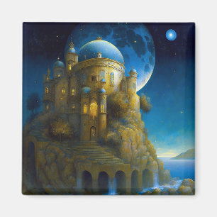 Liggande Castle Fantasy Måne Magnet