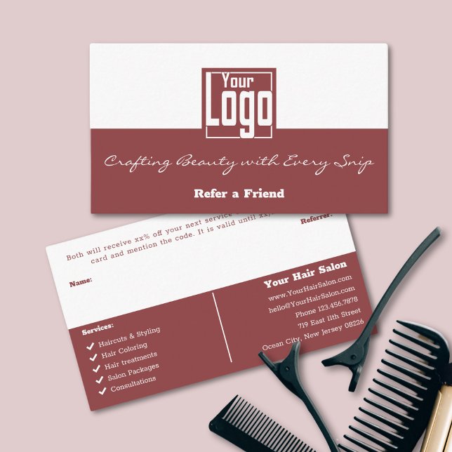 Liggande format kvadratisk Logotyp med dubbla Färg Rabattkort (Landscape Format Square Logo Dual Color Hair Salon Referral Card)