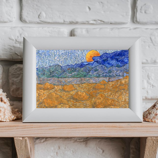 Liggande kväll med Stigning Måne av Van Gogh Fototryck (Skapare uppladdad)