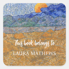 Liggande kväll med Stigning Måne av Van Gogh Fyrkantigt Klistermärke