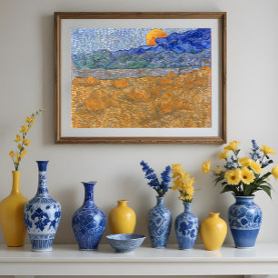 Liggande kväll med Stigning Måne av Van Gogh Poster