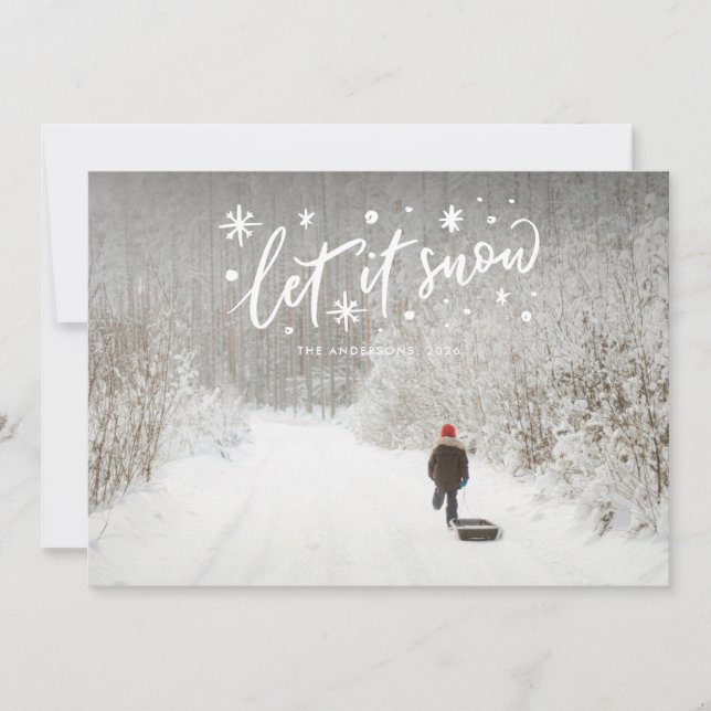 Liggande Låt det snöa Julfoto Julkort (Framsida)