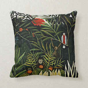 Liggande med apor - Henri Rousseau-grafik Kudde
