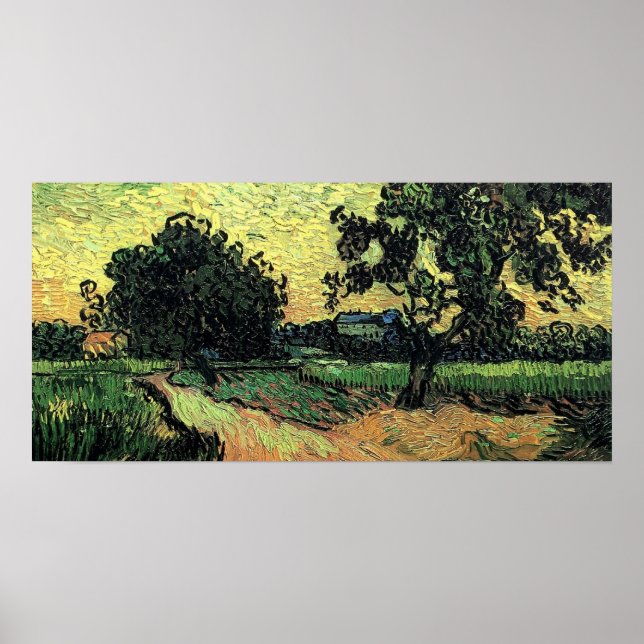 Liggande med Auvers kateau, Vincent van Gogh Poster (Framsidan)