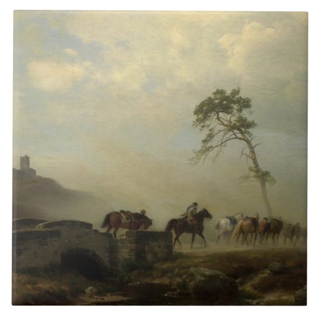 Liggande med Castle Ruins and Horse Riders Kakelplatta (Framsidan)