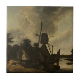 Liggande med en Kvarn - Salomon Rombouts Kakelplatta